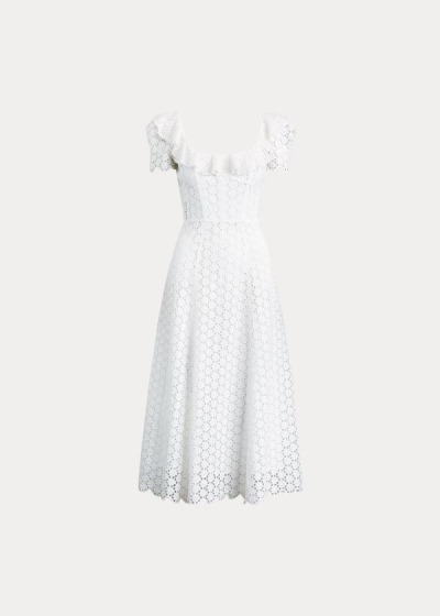 Vestidos Polo Ralph Lauren Mujer Blancos - Linen Eyelet Midi - CADEJ9246